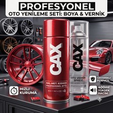 CAXCOLORS Cax Colors Profesyonel Oto Yenileme Seti - Metalik Kırmızı Sprey Boya (400 Ml) + Oto Vernik Spreyi (400 Ml) - Hızlı Kuruyan Jant ve Kaporta Boyası