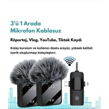 Magicool F11 Yüksek Kalite Profesyonel 3 In 1 Kablosuz Taşınabilir Yaka Mikrofonu Tüylü