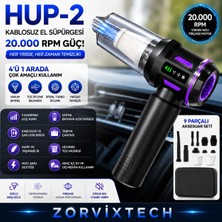 Zorvix Tech Hup-2 Kablosuz El Süpürgesi 20.000 Rpm Şarjlı Araç Içi Ev Tipi Dijital Göstergeli