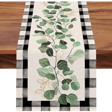 Aputue Masa Örtüsü, 33X183 cm Keten Pamuk Kumaş, Modern Yeşil Bitki Desenli Runner, Mutfak Yemek Masası Dekoru Için Isıya Dayanıklı Şık Örtü, Leke Tutmaz ve Yıkanabilir Ev Tekstili Aksesuarları