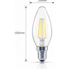 LED Mum Ampul 4W E14 2700K Dimmer Uyumlu 4'lü Paket 470 Lümen Sarı Işık Şeffaf Filament Ampul 40W Eşdeğer