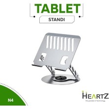 360 Derece Sonsuz Pozisyonda Dönebilen Katlanabilir Metal Alaşımlı Yükseklik ve Açı Ayarlı Kaydırmaz Tablet Notebook ve Laptop Standı (Laptop Notebook ve Tablet Standı N4)
