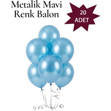 Lotus Party Metalik Mavi Renk Balon - Mavi Renk Balon  20 Adet