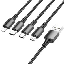 Borofone 4in1 USB Kablo Lightning + Micro + Type-C 4'ü 1 Arada Lightning/micro-Usb/usb-C Için Şarj Kablosu 1metre 2A Akım BX72 (2x Type-C+Lightning+Micro Uçlu Kablo)
