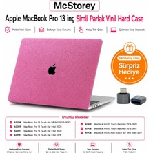 Mcstorey MacBook Pro 13 Inç M1 M2 Uyumlu Sert Kapak Kılıf | Simli Parlak Pembe Yüzey | Alt + Üst Kapak | 360° Çizilmeye Dayanıklı Açık Pembe