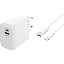Pdateknoloji Type-C Lightning ile Uyumlu Çıkışlı Pd 27W 3.0 Hızlı Şarj Kablosu T-Turbo - Beyaz 100CM Plt-27