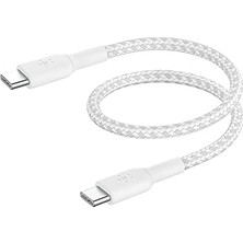Belkin Boostcharge (0.5ft) Braided Usb-C To Usb-C Cable For iPhone 16, iPhone 16 Pro, iPhone 16 Pro Max, iPhone 16 Plus, iPhone 15, Galaxy S24, S23, NOTE10, Pixel 9, Pixel 8, iPad Pro & More - White