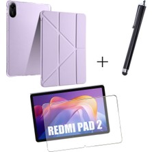 Constraın - Xiaomi Redmi Pad 2 ile Uyumlu Kalem Bölmeli Standlı Kılıf + Ekran Koruyucu + Kalem 3'lü Set - Çok Renkli 3