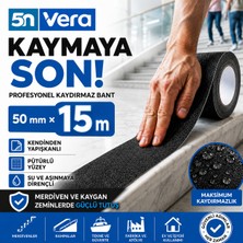 5n Vera Kaydırmaz Bant 50 mm x 15 Metre | Siyah Kendinden Yapışkanlı Merdiven Kayma Önleyici Güvenlik Bandı