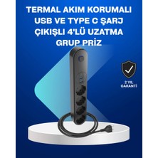 Hsc Bilişim Akıllı Akım Dengelemeli 4’lü Çoklu Priz Type-C ve USB Çıkışlı