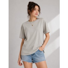 Snow Basic Günlük Rahat Düz Renk Tencel Kumaş Kadın T-Shirt
