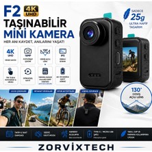 Zorvix Tech F2 4K UHD Taşınabilir Mini Kamera IPS Ekranlı 130° Geniş Açılı