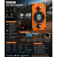Epilons 1000W Tam Sinüs Inverter 12V Ac Çevirici | Sessiz Fanlı, USB Çıkışlı, Araç Karavan Tekne Solar Uyumlu Güç Inverteri