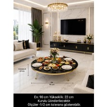 Raden Yuvarlak Yer Sofrası Mermer Desenli Yemek Masası