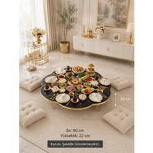 Raden Siyah Gold Mermer Desen Yer Sofrası Yemek Masası