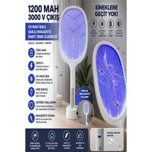 Byanes Şarjlı Uv Mavi Işıklı Sinek Öldürücü Raket 3000V Güçlü Masaüstü & Elde Kullanım 1200MAH