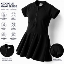 Pistyle Kız Çocuk Etekli Önden Fermuarlı Siyah Renkli Garson Çocuk Mayo