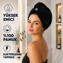 Taya Home %100 Pamuk Saç Kurutma Havlusu Düğmeli Hızlı Emici Duş Saç Bonesi