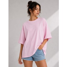Snow Basic Günlük Rahat Oversize Tensel Kumaş Düz Renk T-Shirt
