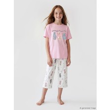 Lc Waikiki Yeni Sezon Baskılı Kız Çocuk Kaprili Pijama Takımı