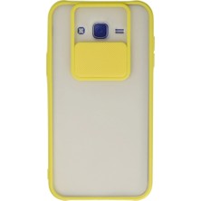 Freedom Storee Samsung Galaxy J7 Kılıf Palm Buzlu Kamera Sürgülü Silikon - Sarı