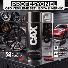 CAXCOLORS Cax Colors Profesyonel Oto Yenileme Seti - Metalik Siyah Sprey Boya (400 Ml) + Oto Vernik Spreyi (400 Ml) - Hızlı Kuruyan Jant ve Kaporta Boyası