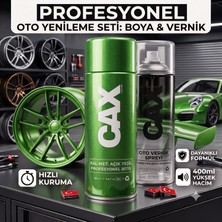 CAXCOLORS Cax Colors Profesyonel Oto Yenileme Seti - Metalik Yeşil Sprey Boya (400 Ml) + Oto Vernik Spreyi (400 Ml) - Hızlı Kuruyan Jant ve Kaporta Boyası