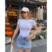 Snow Basic Kayık Yaka Düz Beyaz Crop T-Shirt