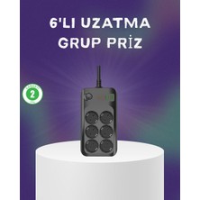 Marsilyan 6 Prizli Çoklu Uzatma Kablosu USB Type-C Hızlı Şarj Termal Koruma