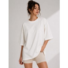 Snow Basic Günlük Rahat Oversize Tensel Kumaş Düz Renk T-Shirt
