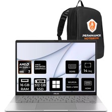 Asus Vivobook S14 Ryzen Aı 7 445  16GB Ram 512GB SSD 14" Wuxga (1920X1200) OLED 60Hz WIN11 Pro M3407GASF013WP308 Notebook + Per4 Çanta
