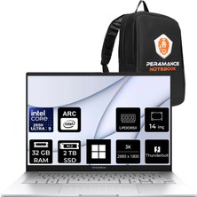 Asus Zenbook 14 Intel Core Ultra 9 285H 32GB Ram 2tb SSD 14" 3k (2880X1800) OLED 120Hz WIN11 Home UX3405CAST1169P309 Notebook + Per4 Çanta