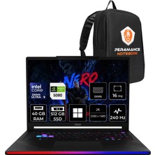 MSI Msı Raider 16 Max Hx Ultra 9 290HX Plus Rtx 5080 16GB 175W 40GB Ram 512GB SSD 16″ Qhd+ (2560 x 1600) OLED 240Hz WIN11 Pro B2WI092TRP446 Gaming Laptop + Per4 Çanta