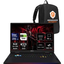 MSI Msı Raider 18 Max Hx Ultra 9 290HX Plus Rtx 5080 16GB 175W 24GB Ram 1tb SSD 18″ Uhd+ (3840×2400) Miniled 120Hz Freedos A2WI1040TRP315 Gaming Laptop + Per4 Çanta