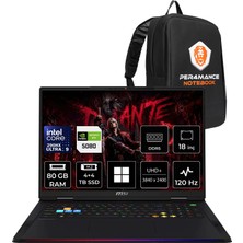 MSI Msı Raider 18 Max Hx Ultra 9 290HX Plus Rtx 5080 16GB 175W 80GB Ram 4tb + 4tb SSD 18″ Uhd+ (3840×2400) Miniled 120Hz WIN11 Home A2WI1040TRP408 Gaming Laptop + Per4 Çanta