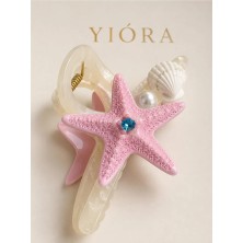 Yiora Premium Deniz Yıldızı Deniz Kabuğu Inci Detaylı Taşlı Mandal Toka 15 cm