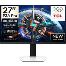 TCL 27P3A Pro Gaming Monitörü 27" 1ms 320Hz Qhd 2k Qd-Mini LED Fps Oyuncu Monitörü (Hdmı+Dp, 1196 Bölge Lokal Karartma, Xdr 1200 Nits, Freesync Premium Pro & G-Sync Compatible)