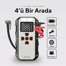 S-Link AKT2027 Gümüş 8000MAH 150 Psi 4 In1 Powerbank+ LED Işık Lastik Sisirme ve Akü Takviye Cihazı