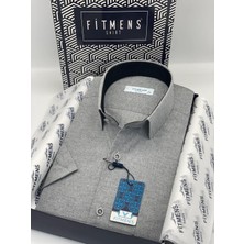 Fitmens Klasik Kısa Kol Keten Cotton Hediye Kutulu Erkek Gömlek FS-003624 - Koyu Gri