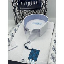 Fitmens Klasik Kısa Kol Keten Cotton Hediye Kutulu Erkek Gömlek FS-003624 - Beyaz Açık Mavi