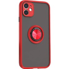Bezos iPhone 11 Kılıf Montreal Yüzüklü Silikon Kapak - Kırmızı
