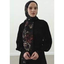 Fresh Scarfs Midnight Rose Desenli Pamuk Viskon Şal Siyah