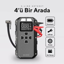 S-Link AKT2027 Koyu Gri 8000MAH 150 Psi 4 In1 Powerbank+ LED Işık Lastik Sisirme ve Akü Takviye Ciha