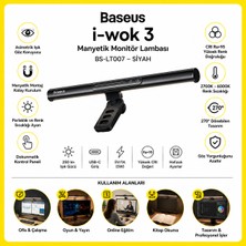 Baseus İ-wok 3 Manyetik Monitör Lambası - Asimetrik Göz Koruyucu Ekran Işığı (BS-LT007, Siyah)