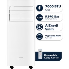 Kumtel Juniper Portatif Taşınabilir Klima KMPAC-7 Beyaz Renk 7000 BTU Uzaktan Kumanda Kontrol Özelliği