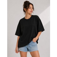 Snow Basic Günlük Rahat Oversize Tensel Kumaş Düz Renk T-Shirt