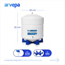Arvepa Su Arıtma Cihazı 12 Litre (3.2 Galon) Çelik Depo Tankı - Uzun Ömürlü (Vana ve Altlık Dahil)