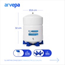 Arvepa Su Arıtma Cihazı 8 Litre (2.2 Galon) Çelik Depo Tankı - Uzun Ömürlü (Vana ve Altlık Dahil)