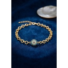 Majeur Gold Renk Zirkon Taşlı Nazar Model Pirinç Kadın Bileklik
