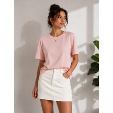 Snow Basic Günlük Rahat Düz Renk Tencel Kumaş Kadın T-Shirt